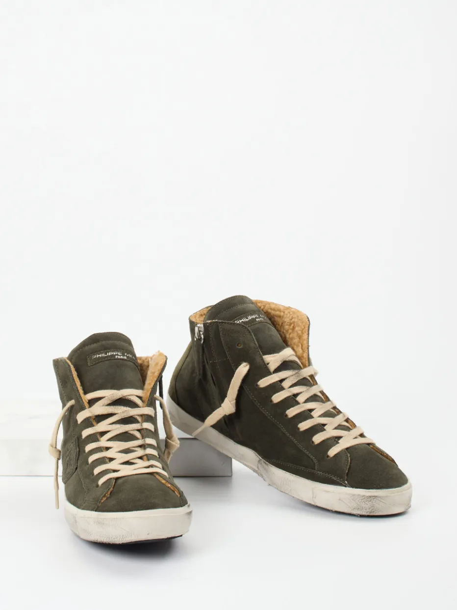 Herren Philippe Model – High-Top Sneaker aus Veloursleder oliv