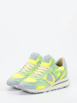 Damen Philippe Model – Sneaker aus Mesh und Veloursleder Neongelb