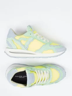 Damen Philippe Model – Sneaker aus Mesh und Veloursleder Neongelb