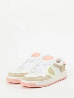 Damen Philippe Model – Sneaker aus Leder-Mix in Weiß-Rosé