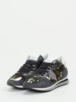 Damen Philippe Model – Sneaker aus Fell und Veloursleder oliv