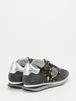 Damen Philippe Model – Sneaker aus Fell und Veloursleder oliv