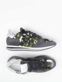 Damen Philippe Model – Sneaker aus Fell und Veloursleder oliv