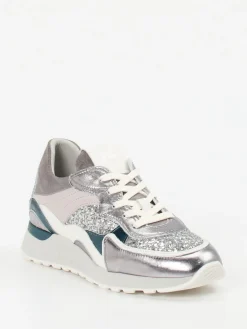 Damen Piedi Nudi – Chunky Sneaker aus Metallicleder silber