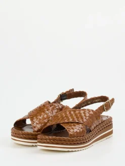 Damen Pons Quintana – Plateau-Sandale aus Flechtleder cognac