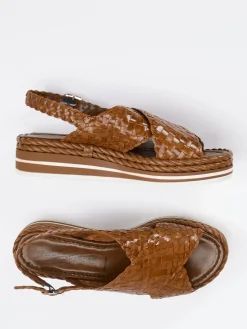 Damen Pons Quintana – Plateau-Sandale aus Flechtleder cognac