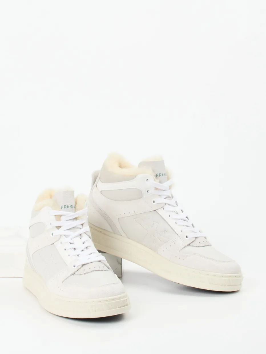 Damen Premiata – High-Top Sneaker aus Veloursleder Offwhite