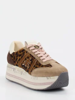 Damen Premiata – Plattform-Sneaker aus Velour/Textil mit Leoprint