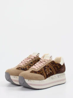 Damen Premiata – Plattform-Sneaker aus Velour/Textil mit Leoprint