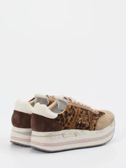 Damen Premiata – Plattform-Sneaker aus Velour/Textil mit Leoprint