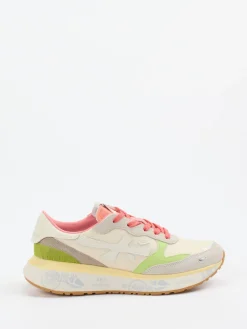 Damen Premiata – Sneaker aus Veloursleder und Mesh beige