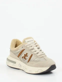 Damen Premiata – Sneaker aus Veloursleder und Textil beige
