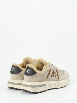 Damen Premiata – Sneaker aus Veloursleder und Textil beige