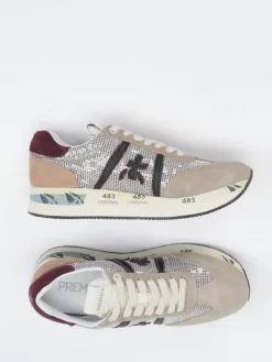 Damen Premiata – Sneaker aus Veloursleder und Pailletten-Mesh