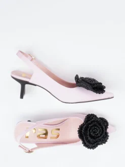 Damen RAS – Slingback-Pumps aus Textil in Pastellrosa