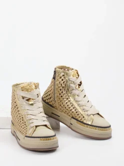 Damen Rebecca White – High-Top Sneaker aus Flechtleder Gold