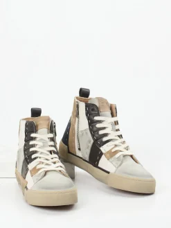 – High-Top Sneaker aus Veloursleder Patchwork*Rebecca White Hot