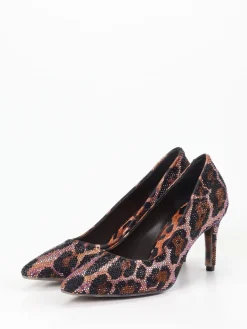 Damen Rise – Pumps aus Textil mit Leoprint-Strassbesatz