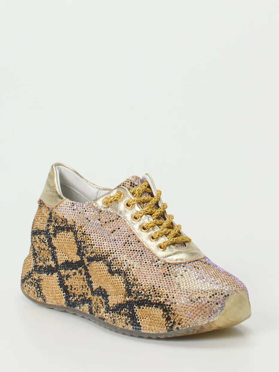 Damen Rise – Sneaker aus Metallicleder mit Strass in Gold