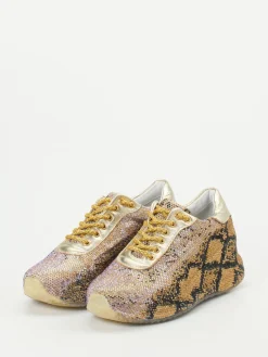 Damen Rise – Sneaker aus Metallicleder mit Strass in Gold