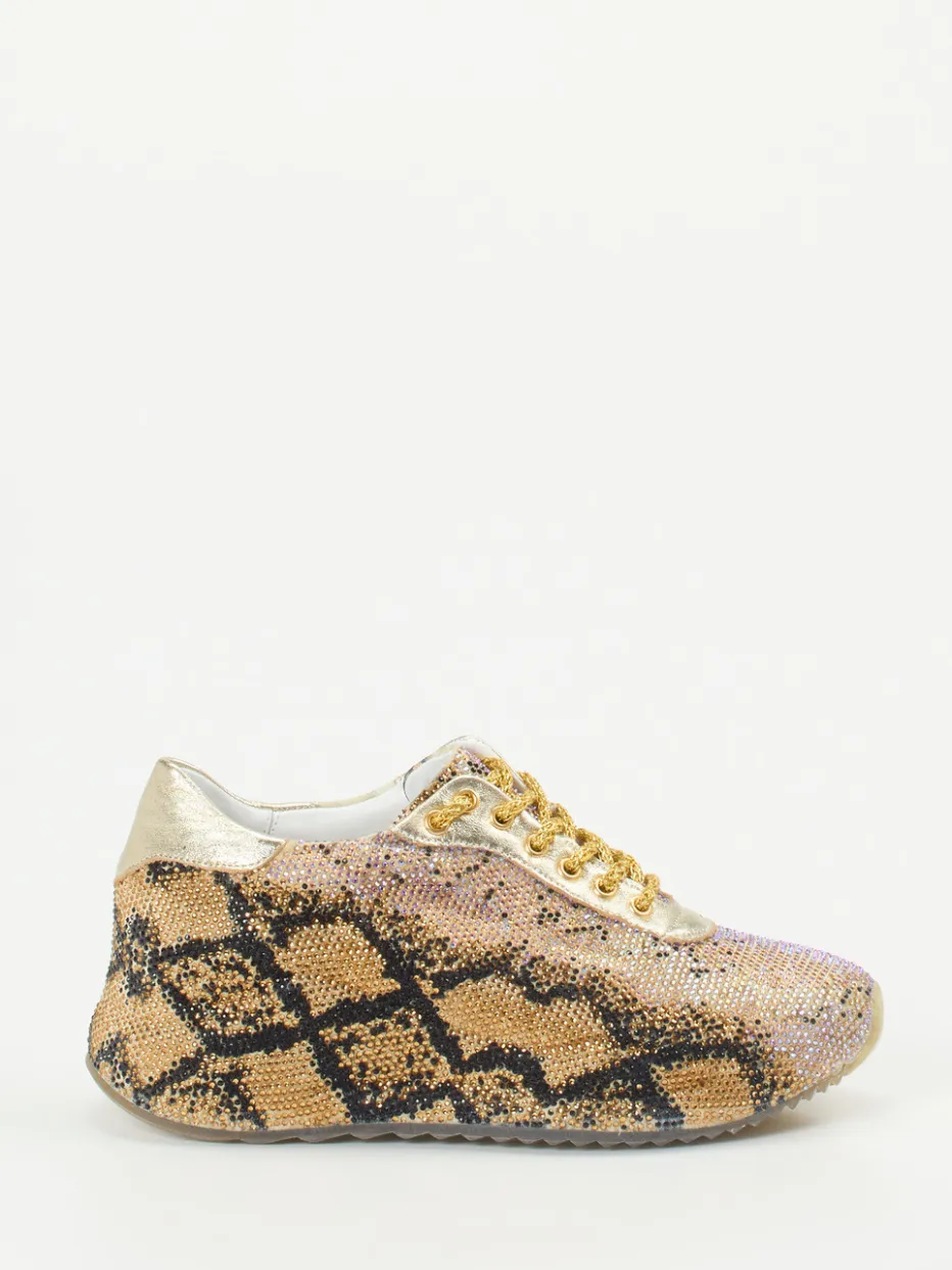 Damen Rise – Sneaker aus Metallicleder mit Strass in Gold
