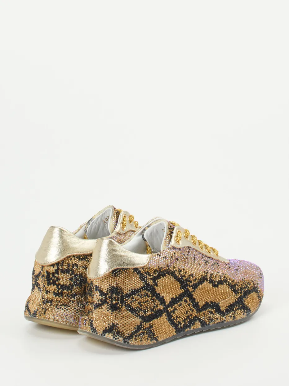 Damen Rise – Sneaker aus Metallicleder mit Strass in Gold