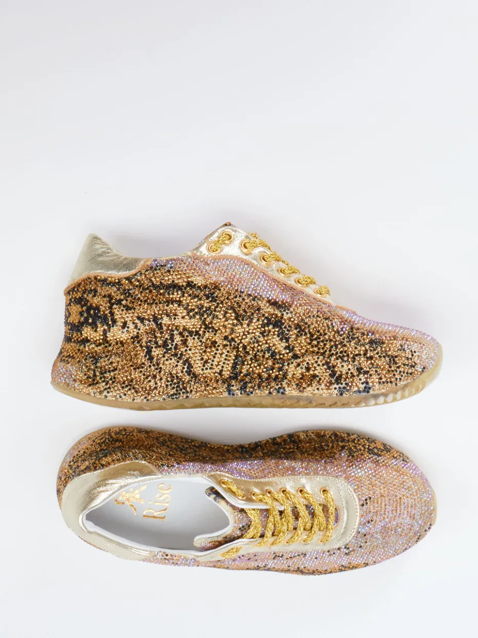 Damen Rise – Sneaker aus Metallicleder mit Strass in Gold