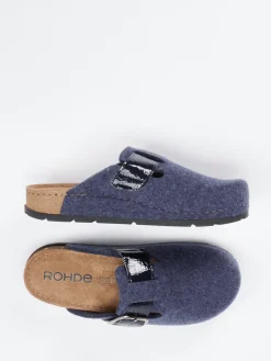 Damen Rohde – Pantoletten aus Filz mit Lackriemen