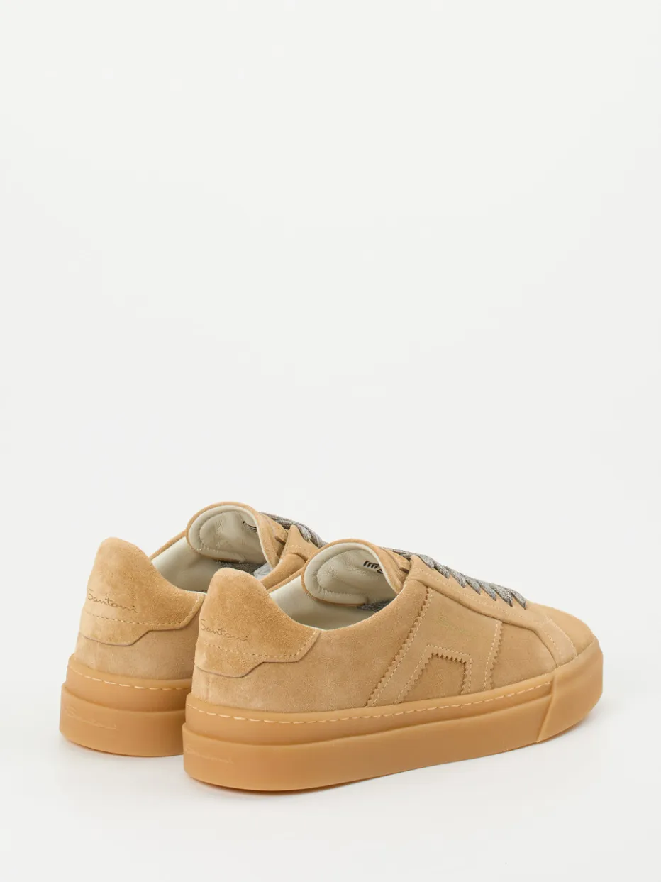 Damen Santoni – Low-Top Sneaker aus Veloursleder sandbeige