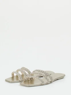 Damen Santoni – Pantolette aus Metallic mit Strassdetails