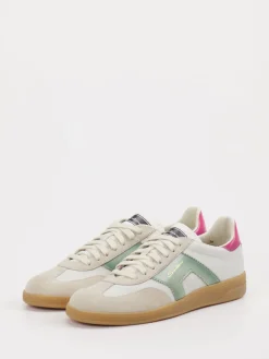 Damen Santoni – Retro-Sneaker aus Velour/Leder creme