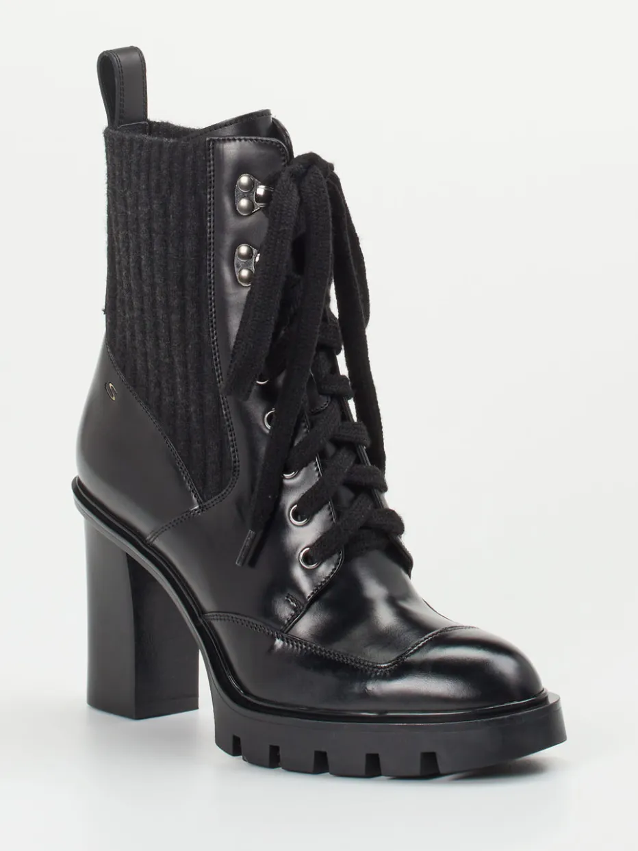 Damen Santoni – Schnürstiefelette aus Hochglanzleder Schwarz