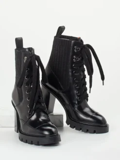 Damen Santoni – Schnürstiefelette aus Hochglanzleder Schwarz