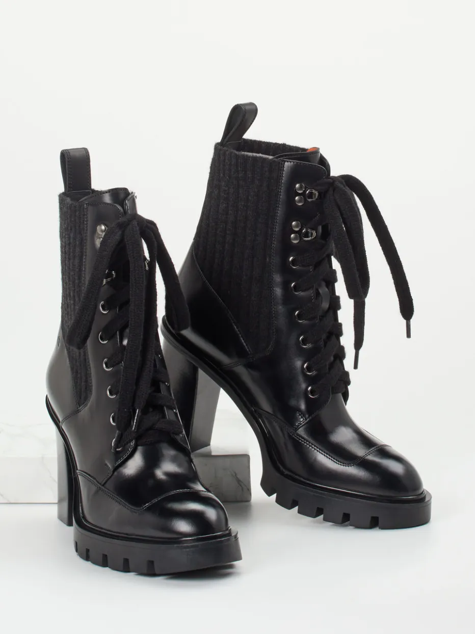 Damen Santoni – Schnürstiefelette aus Hochglanzleder Schwarz