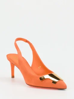 Damen Santoni – Slingback-Pumps aus Veloursleder Koralle