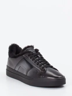 Herren Santoni – Sneaker aus Kalbleder glänzend schwarz