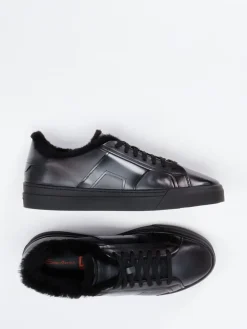 Herren Santoni – Sneaker aus Kalbleder glänzend schwarz