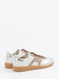 Damen Santoni – Sneaker aus Velours- und Metallicleder Off-White