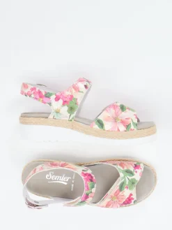 Damen Semler – Keilsandale aus geprägtem Leder floral