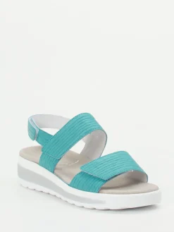 Damen Semler – Komfortsandale aus geprägtem Leder türkis