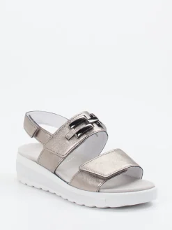 – Komfortsandale aus Kalbleder Metallic-Taupe*Semler Online