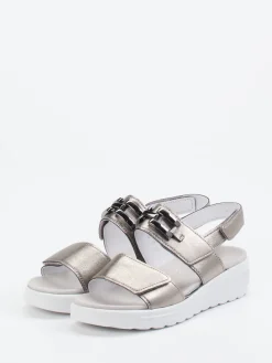 – Komfortsandale aus Kalbleder Metallic-Taupe*Semler Online