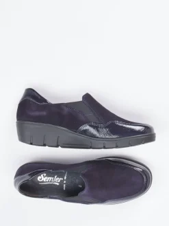 – Komfort-Slipper aus Velours- & Lackleder dunkelviolett*Semler Clearance