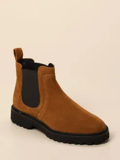 Damen Sioux – Chelsea Boots aus Veloursleder cognacfarben