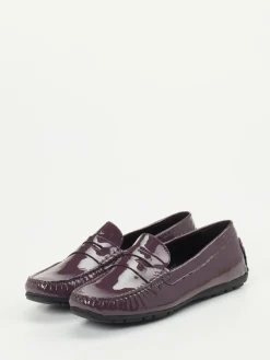Damen Sioux – Mokassin-Loafer aus Lackleder Aubergine