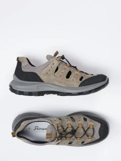 Herren Sioux – Slipper aus Veloursleder und Mesh sandbeige