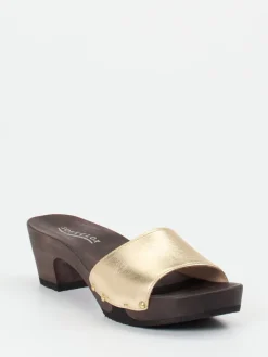 Damen Softclox – Clogs aus Metallicleder und Holzsohle