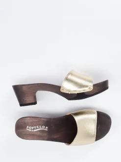 Damen Softclox – Clogs aus Metallicleder und Holzsohle