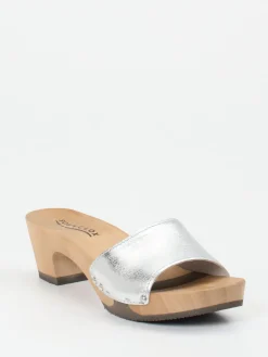 Damen Softclox – Clogs aus Metallicleder mit Holzsohle