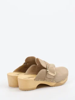 Damen Softclox – Clogs aus Veloursleder mit Holzsohle